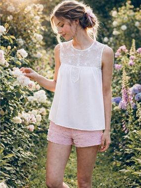 Zara Embroidered Dotted Mesh Top Chiffon Sleeveless 2017 Blogger Fave XS Ecru